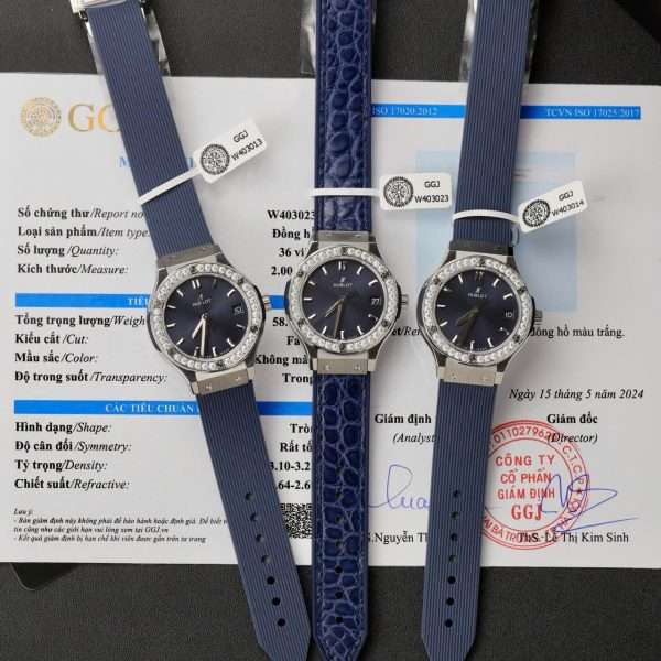 Hublot Classic Fusion Titanium Dial Blue Replica Watch Custom Moissanite Diamonds 33mm