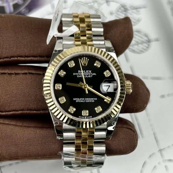 Rolex Rep 11 Watch DateJust Women’s Genuine Gold Wrapped Black Dial GM Factory 31mm