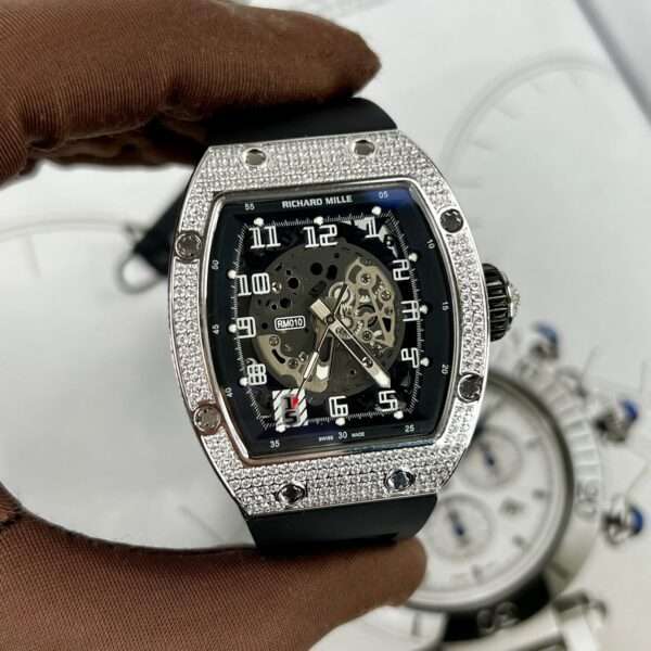 Richard Mille RM 010 Replica 1:1 Watch Silver With Stone Bezel AG 40MM