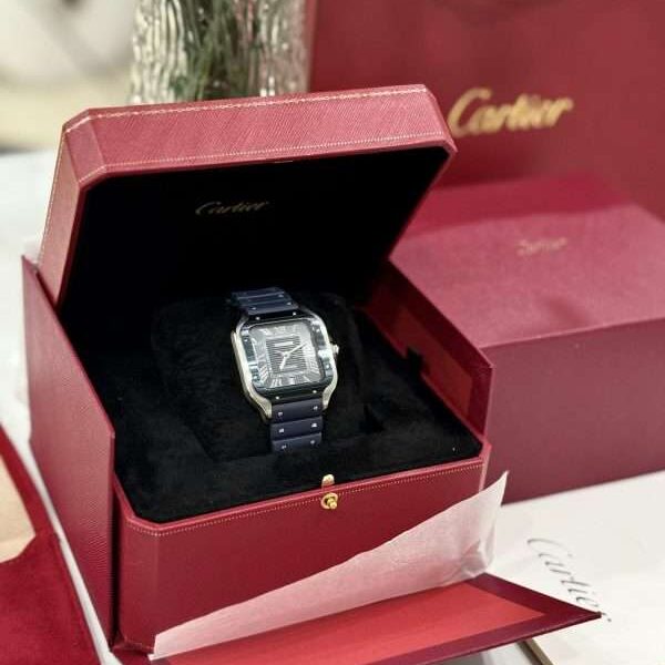 Cartier Santos Replica 1:1 Watch Rubber Blue Strap BV Factory 39.8mm