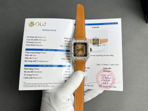 Cartier Santos Dial Brown Replica Watches Custom Diamonds Moissanite BV Factory 39.8mm