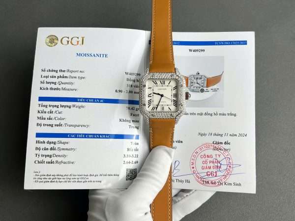 Cartier Santos White Dial Replica Watch Custom Diamonds Moissanite BV Factory 39.8mm