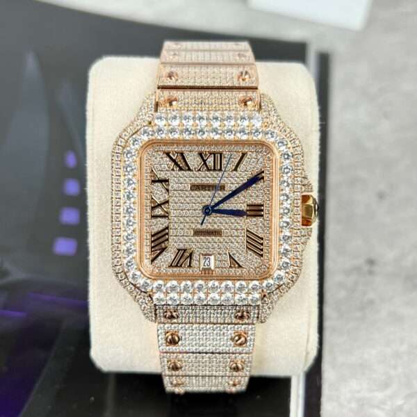 Cartier Santos Men’s Full Diamond Replica Watch Highest Quality 39.8mm