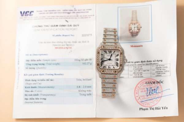 Cartier Santos Replica Watch With Full Diamond Moissanite Hong Kong 35mm