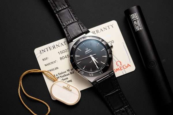 Omega Constellation Replica Watch Black Dial Leather Strap 42mm