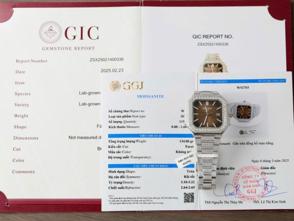 Patek Philippe Cubitus 5821 Dial Brown Replica Watch Full Diamonds Moissanite Hong Kong 45mm